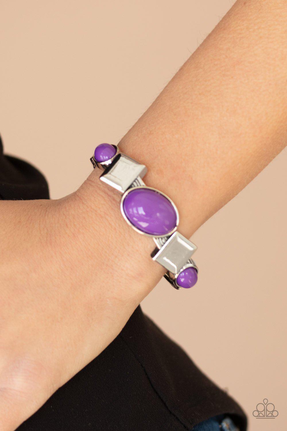 Abstract Appeal Purple and Silver Bracelet - Paparazzi Accessories- on model - CarasShop.com - Paparazzi Jewelry by Cara Jewels