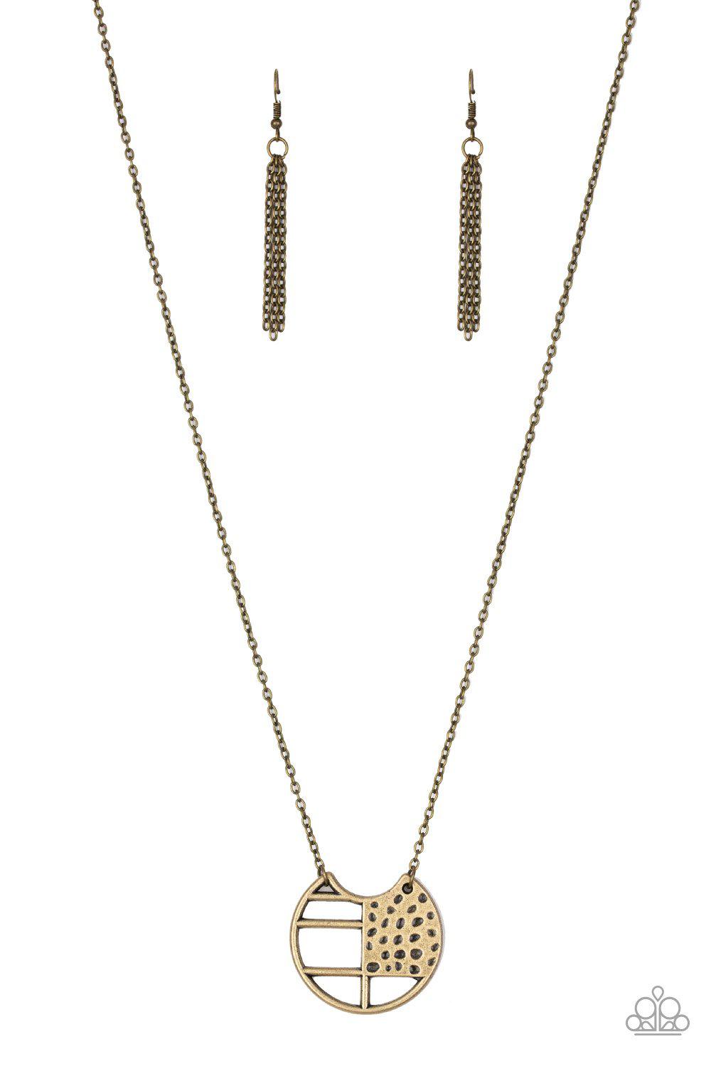 Abstract Aztec Brass Necklace - Paparazzi Accessories- lightbox - CarasShop.com - Paparazzi Jewelry by Cara Jewels