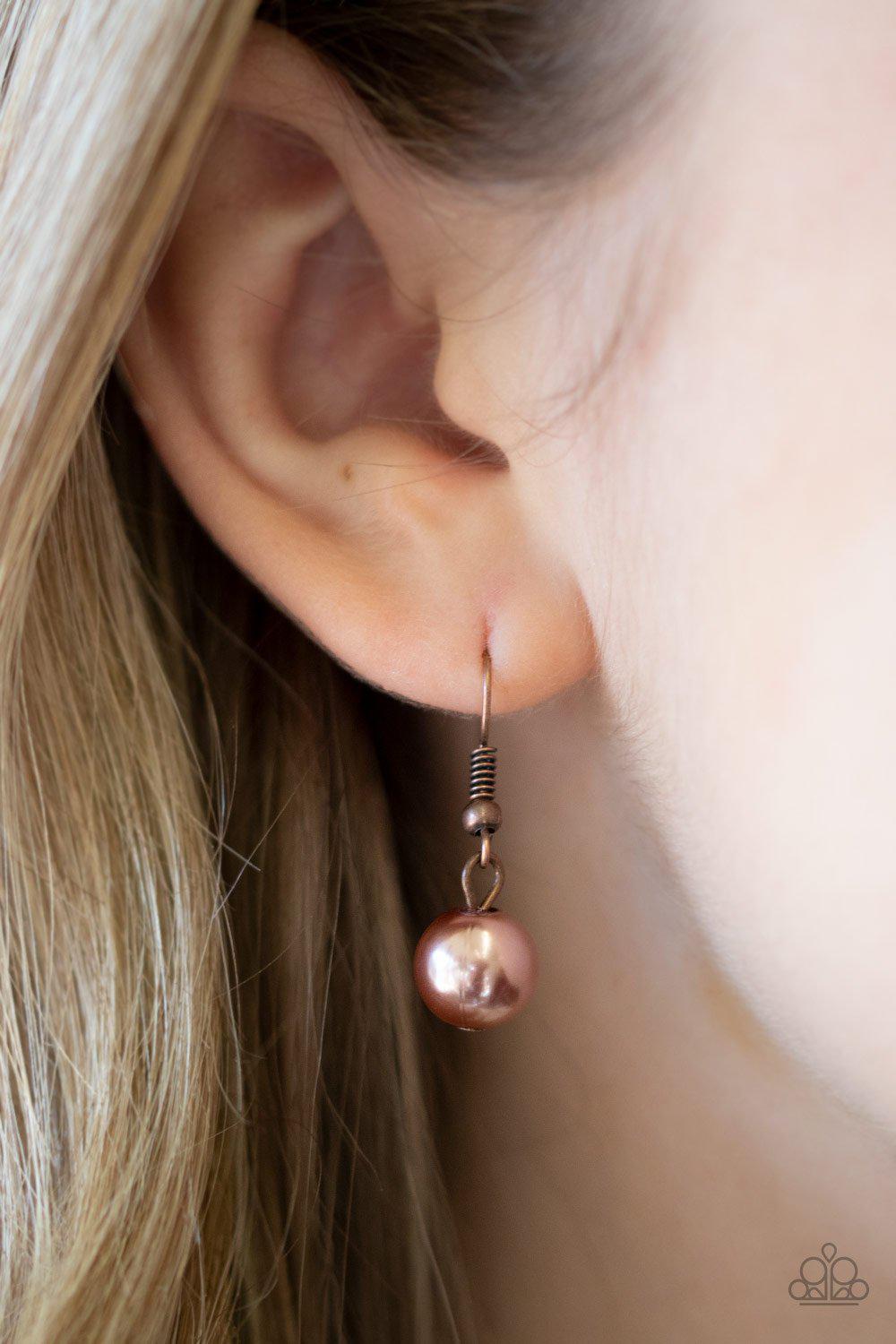 Abstract Elegance Copper Pearl Tassel Necklace - Paparazzi Accessories - free matching earrings -CarasShop.com - Paparazzi Jewelry by Cara Jewels