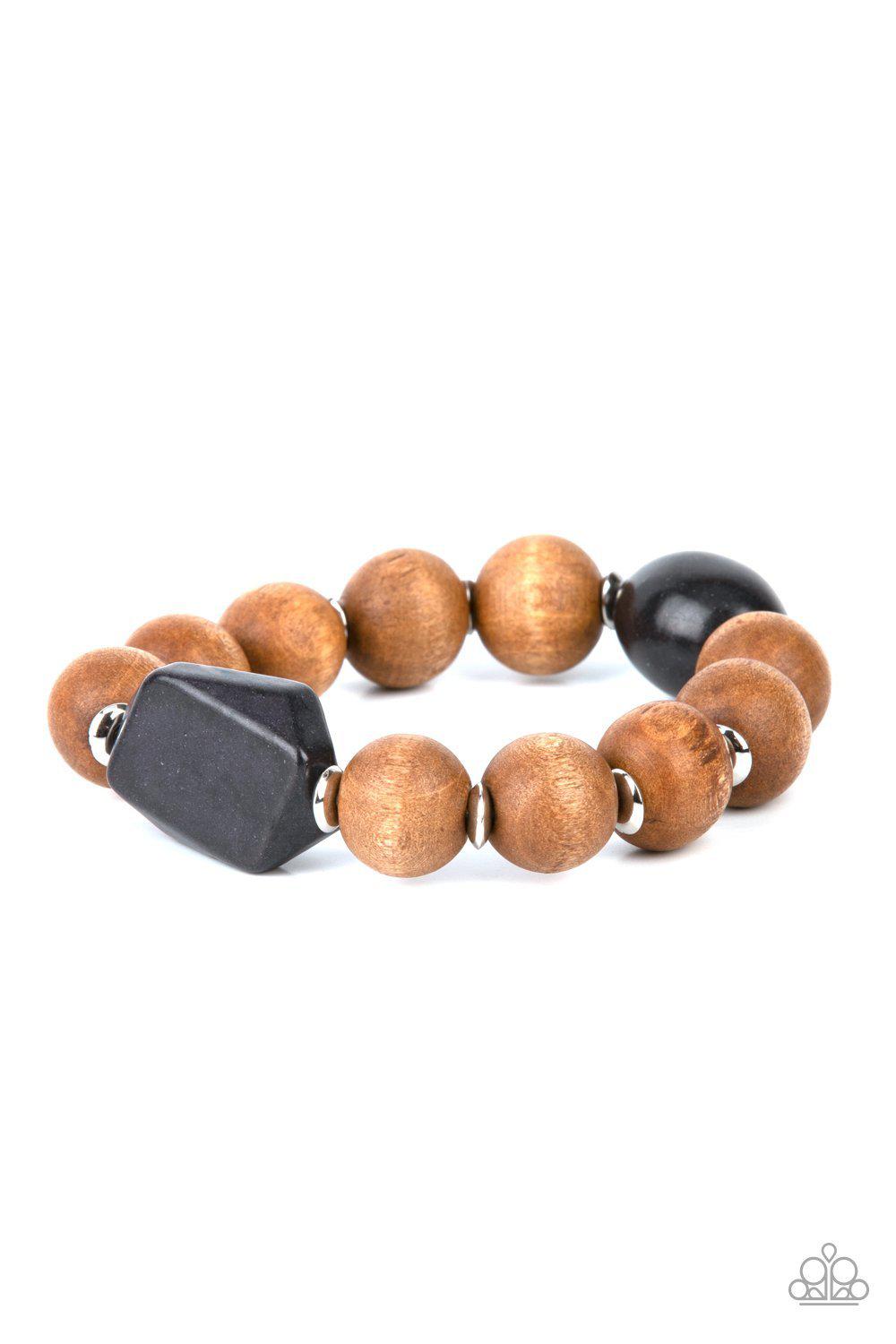 Abundantly Artisan Black Stone and Brown Wood Bracelet - Paparazzi Accessories- lightbox - CarasShop.com - Paparazzi Jewelry by Cara Jewels