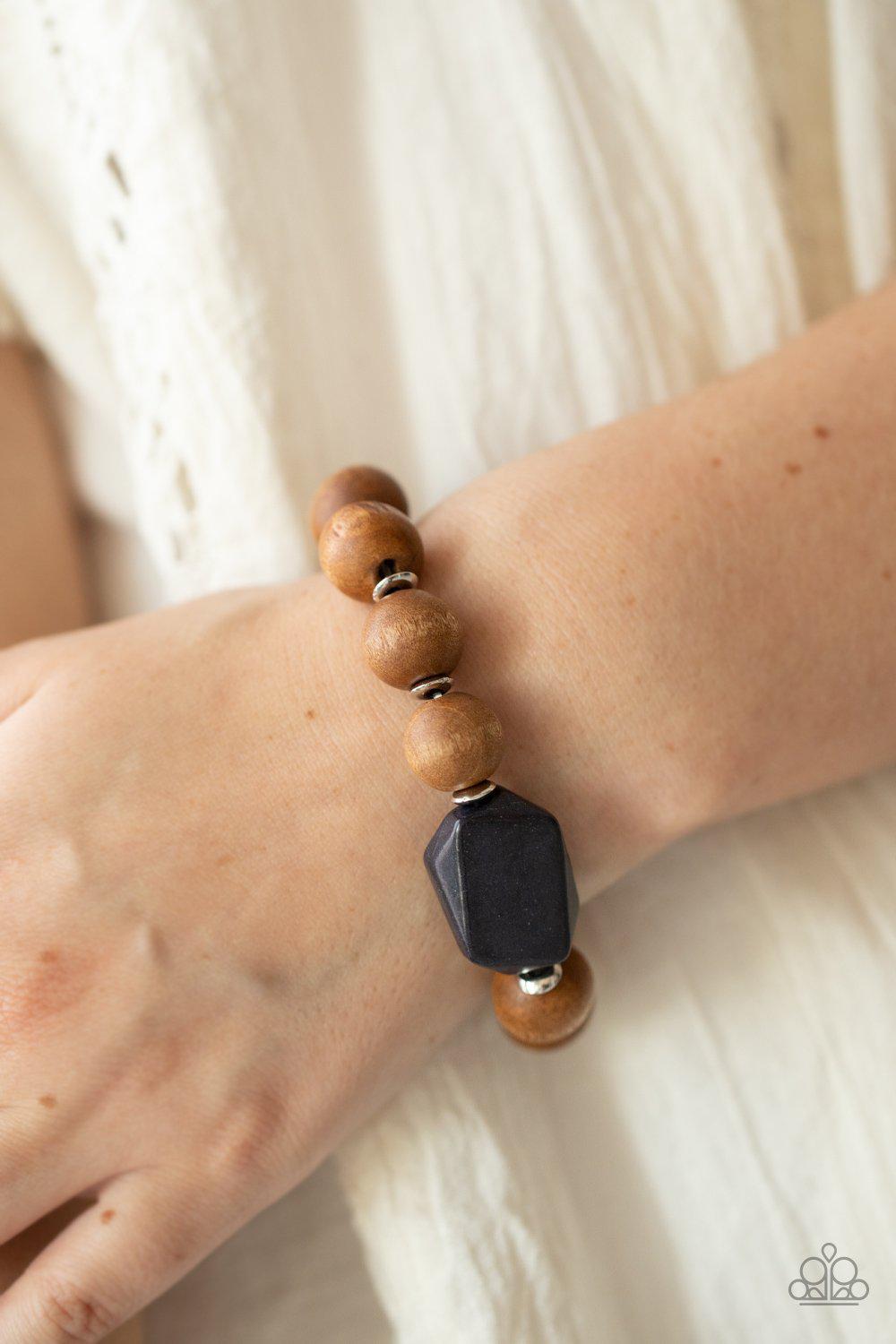 Abundantly Artisan Black Stone and Brown Wood Bracelet - Paparazzi Accessories- on model - CarasShop.com - Paparazzi Jewelry by Cara Jewels