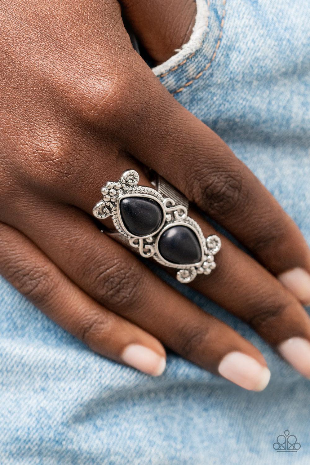 Adobe Garden Black Stone Ring - Paparazzi Accessories- on model - CarasShop.com - Paparazzi Jewelry by Cara Jewels