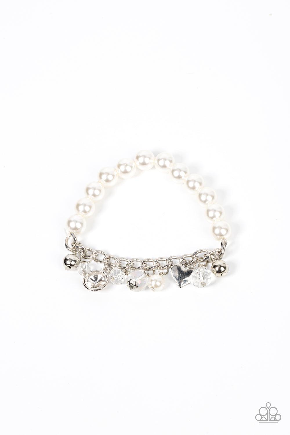 Adorningly Admirable White Pearl & Charm Bracelet - Paparazzi Accessories- lightbox - CarasShop.com - Paparazzi Jewelry by Cara Jewels