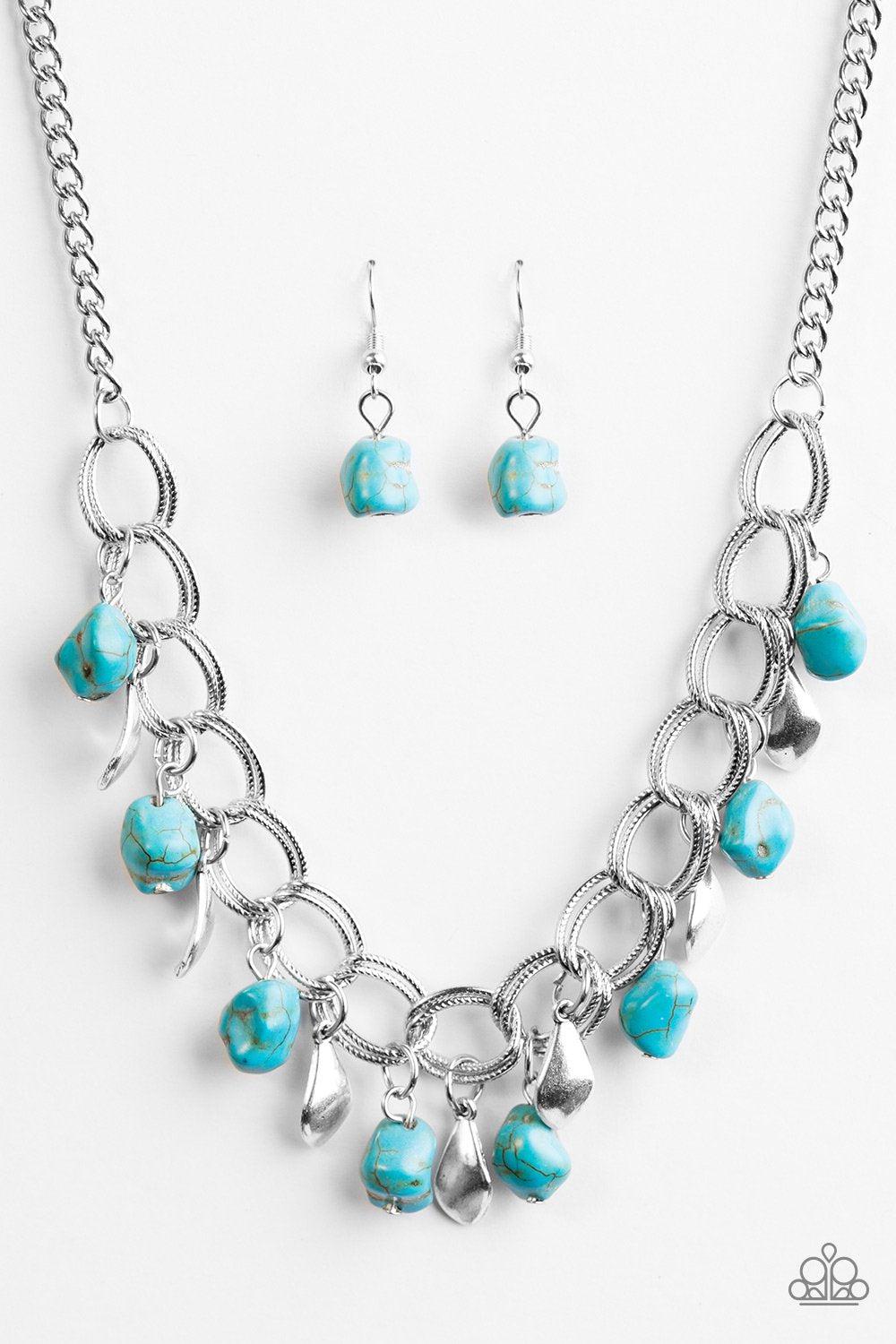 Adventure is Worthwhile Silver and Turquoise Blue Stone Necklace - Paparazzi Accessories- lightbox - CarasShop.com - Paparazzi Jewelry by Cara Jewels