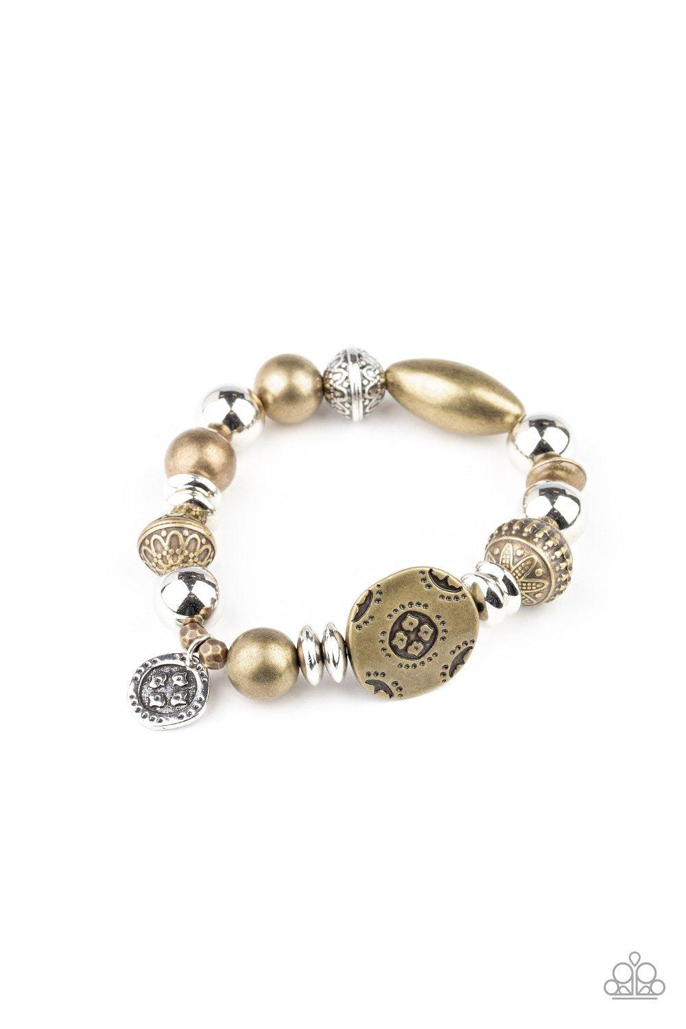Aesthetic Appeal Multi Brass and Silver Stretch Bracelet- Paparazzi Accessories- lightbox - CarasShop.com - Paparazzi Jewelry by Cara Jewels