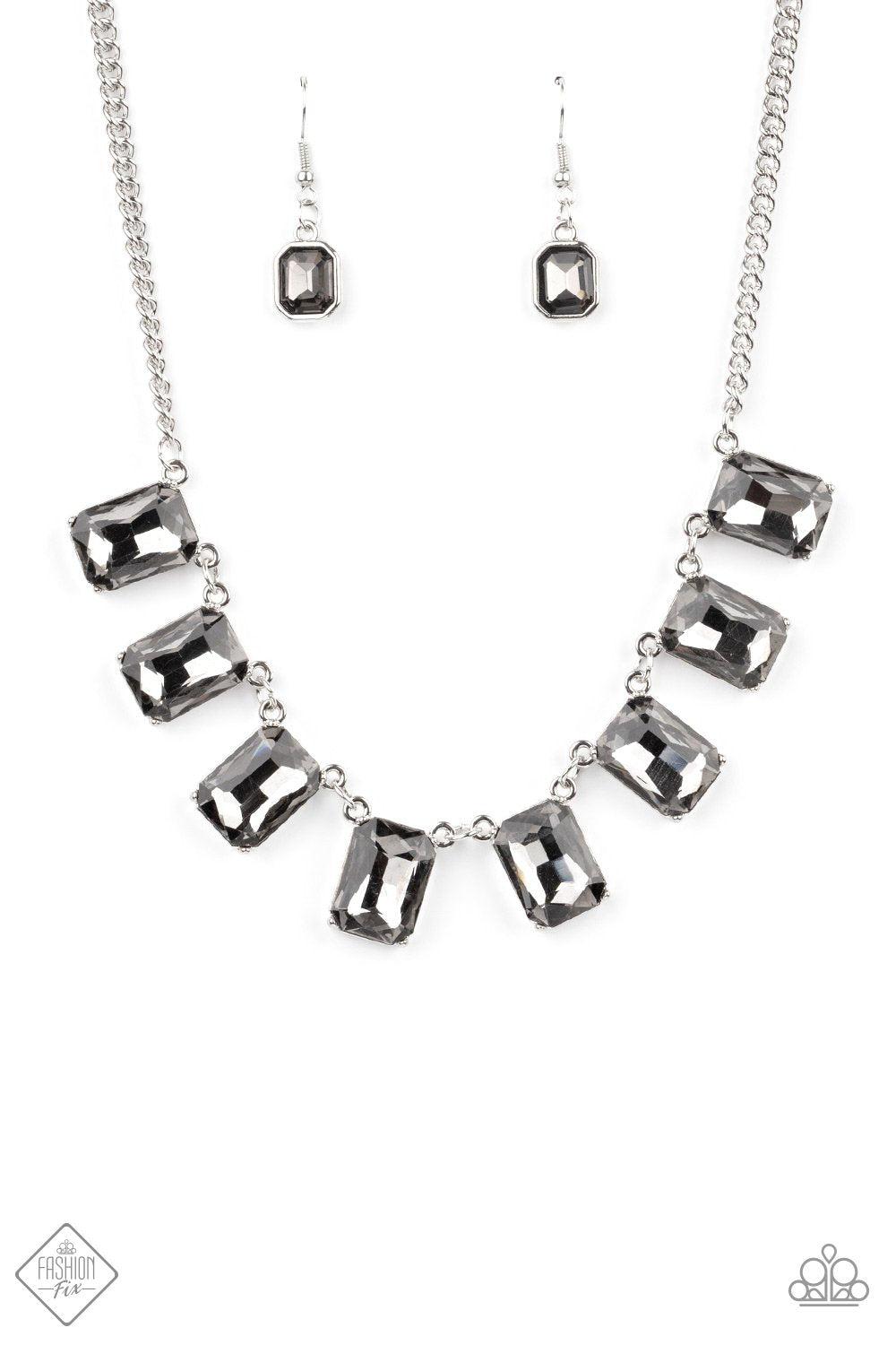 After Party Access Silver Smoky Rhinestone Necklace - Paparazzi Accessories- lightbox - CarasShop.com - Paparazzi Jewelry by Cara Jewels