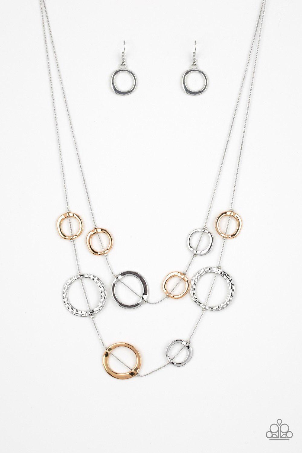 Ageless Aesthetic Silver and Gold Necklace - Paparazzi Accessories- lightbox - CarasShop.com - Paparazzi Jewelry by Cara Jewels