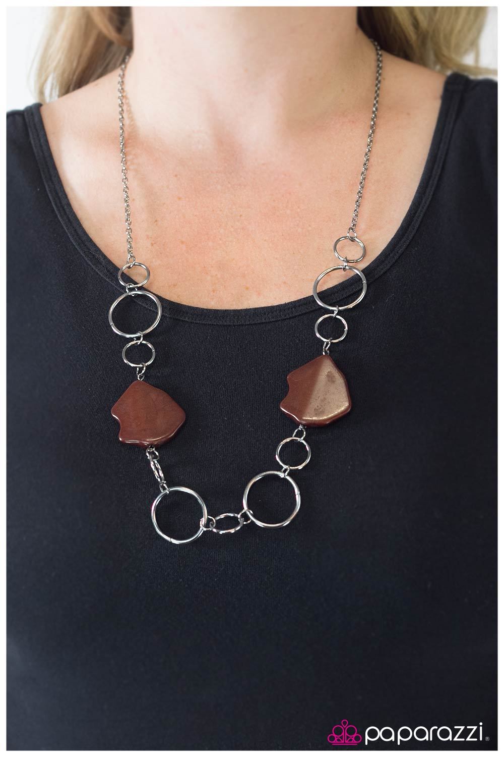 Ain't No Mountain High Enough Gunmetal and Brown Necklace - Paparazzi Accessories- lightbox - CarasShop.com - Paparazzi Jewelry by Cara Jewels
