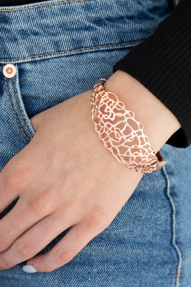 Airy Asymmetry Rose Gold Bracelet - Paparazzi Accessories- on model - CarasShop.com - Paparazzi Jewelry by Cara Jewels