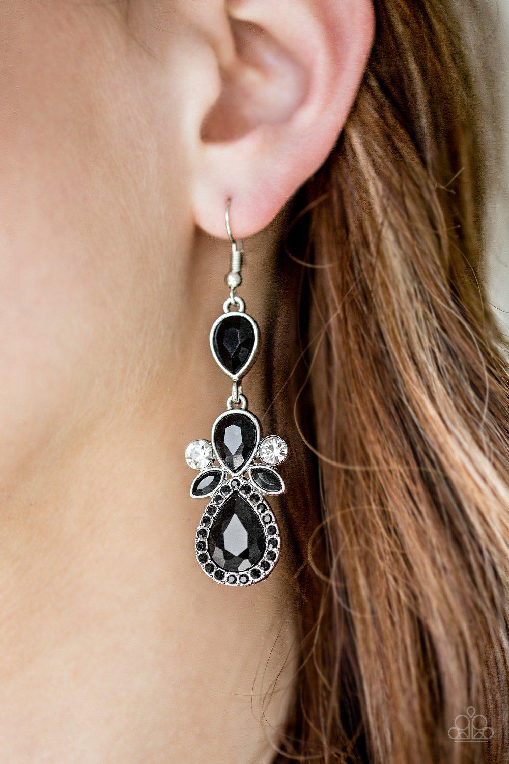 All About Glam Black Earrings - Paparazzi Accessories- on model - CarasShop.com - Paparazzi Jewelry by Cara Jewels