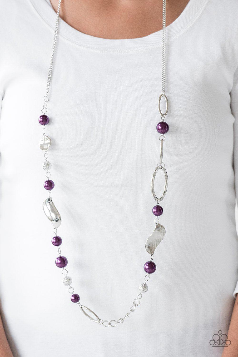 All About Me Purple and Silver Necklace - Paparazzi Accessories- on model - CarasShop.com - Paparazzi Jewelry by Cara Jewels