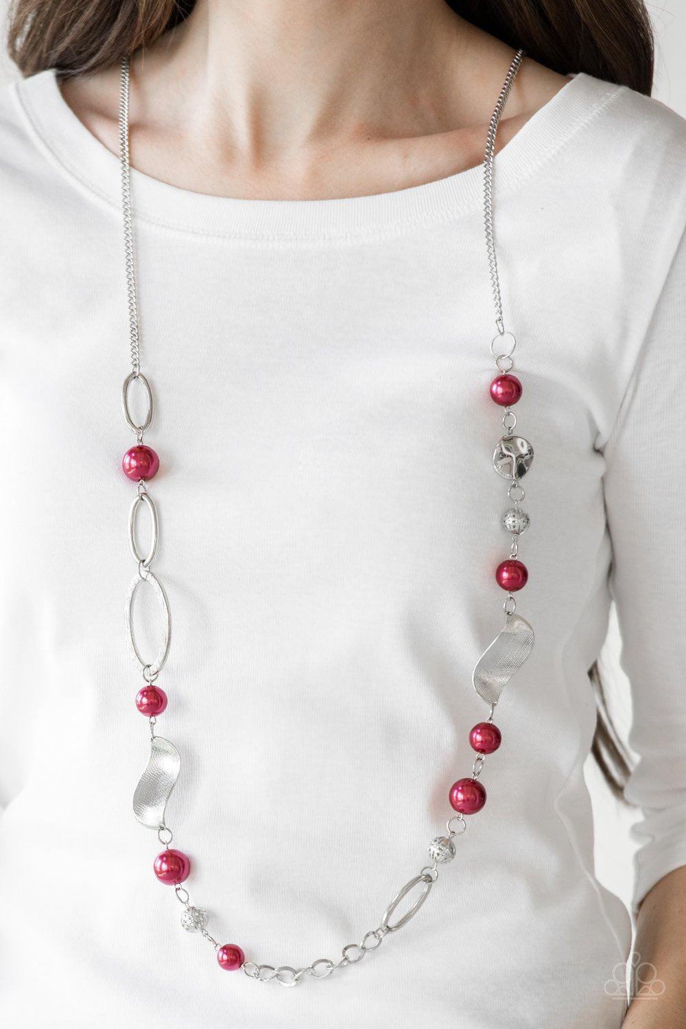 All About Me Red and Silver Necklace - Paparazzi Accessories- on model - CarasShop.com - Paparazzi Jewelry by Cara Jewels