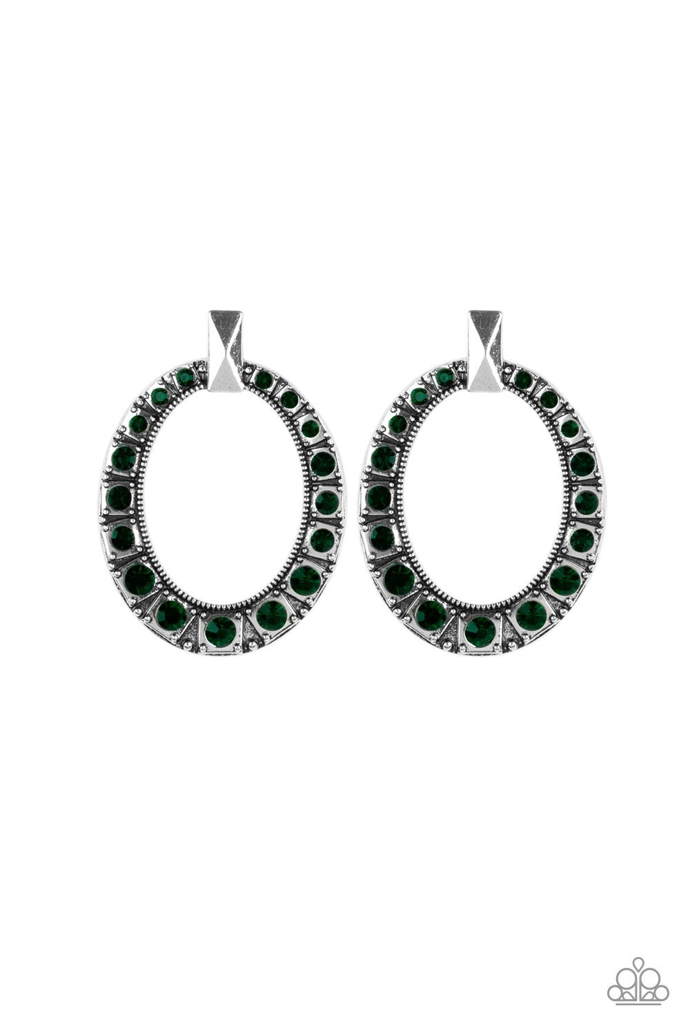 All For GLOW Green and Silver Post Earrings - Paparazzi Accessories- lightbox - CarasShop.com - Paparazzi Jewelry by Cara Jewels