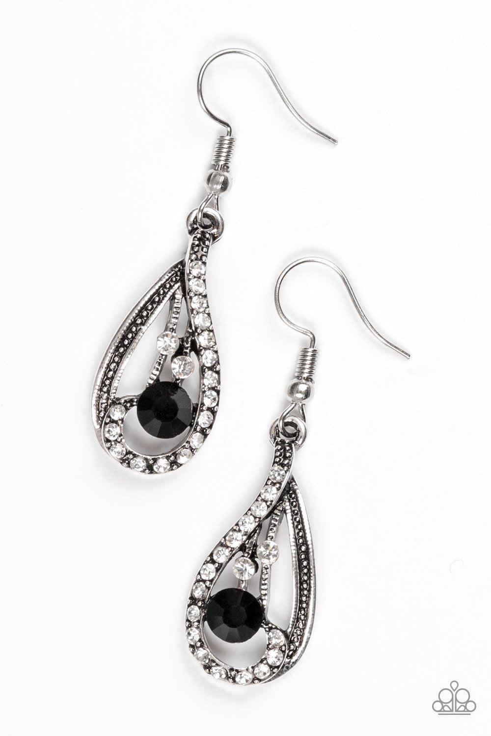 All For Show Black and White Rhinestone Earrings - Paparazzi Accessories- lightbox - CarasShop.com - Paparazzi Jewelry by Cara Jewels