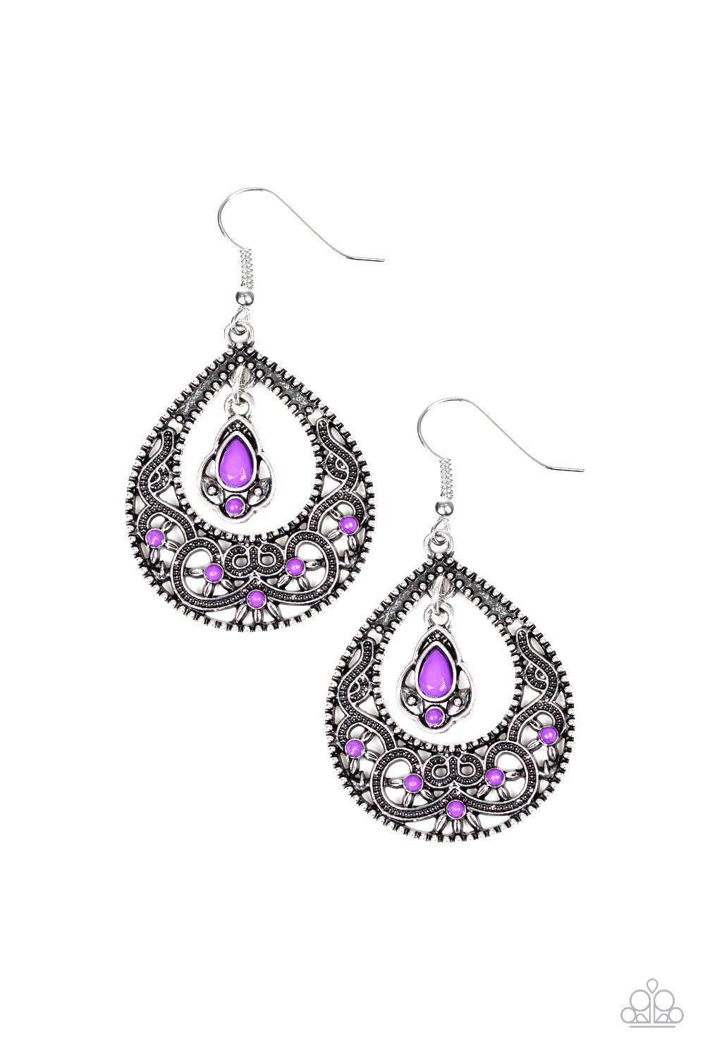 All-Girl Glow Purple and Silver Teardrop Earrings - Paparazzi Accessories- lightbox - CarasShop.com - Paparazzi Jewelry by Cara Jewels