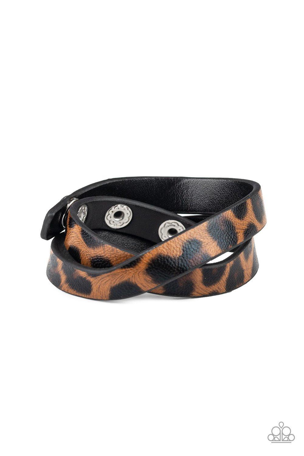 All GRRirl Brown Animal Print Double-wrap Snap Bracelet - Paparazzi Accessories- lightbox - CarasShop.com - Paparazzi Jewelry by Cara Jewels