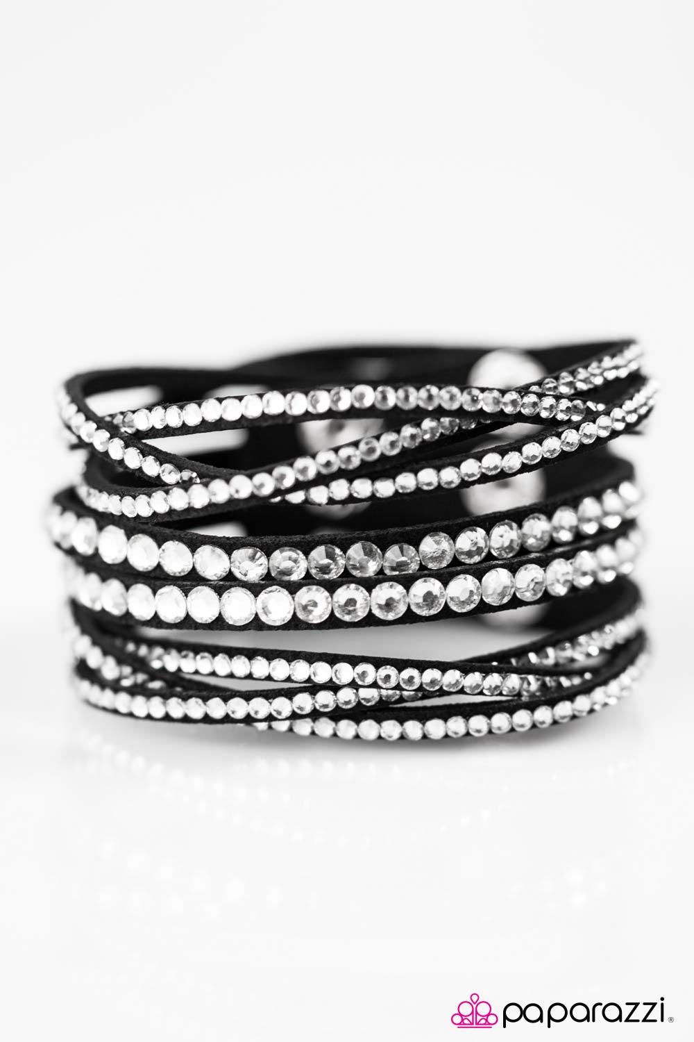All Hairspray and Glitter Black and White Urban Wrap Snap Bracelet - Paparazzi Accessories- lightbox - CarasShop.com - Paparazzi Jewelry by Cara Jewels