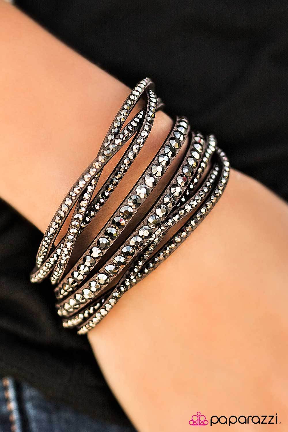 All Hairspray and Glitter Silver and Hematite Urban Wrap Snap Bracelet - Paparazzi Accessories- on model - CarasShop.com - Paparazzi Jewelry by Cara Jewels