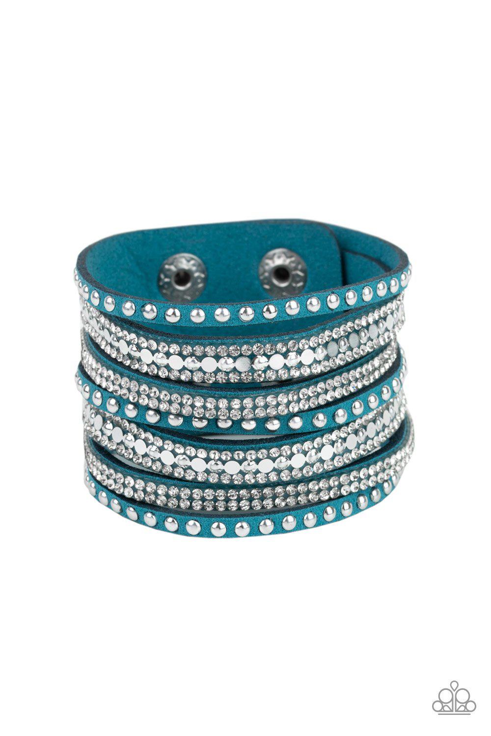 All Hustle and Hairspray Blue Urban Wrap Snap Bracelet - Paparazzi Accessories- lightbox - CarasShop.com - Paparazzi Jewelry by Cara Jewels