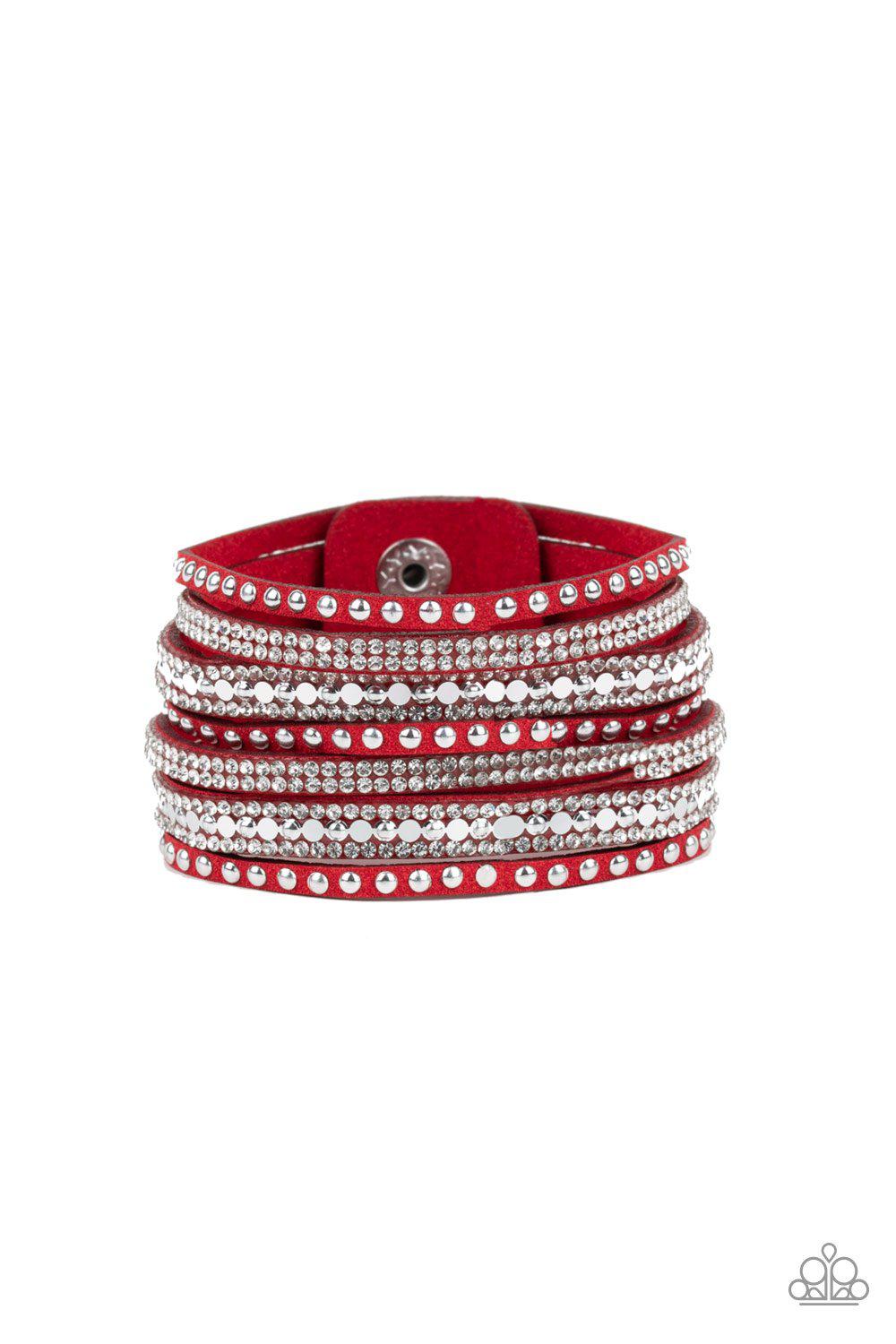 All Hustle and Hairspray Red Urban Wrap Snap Bracelet - Paparazzi Accessories- lightbox - CarasShop.com - Paparazzi Jewelry by Cara Jewels