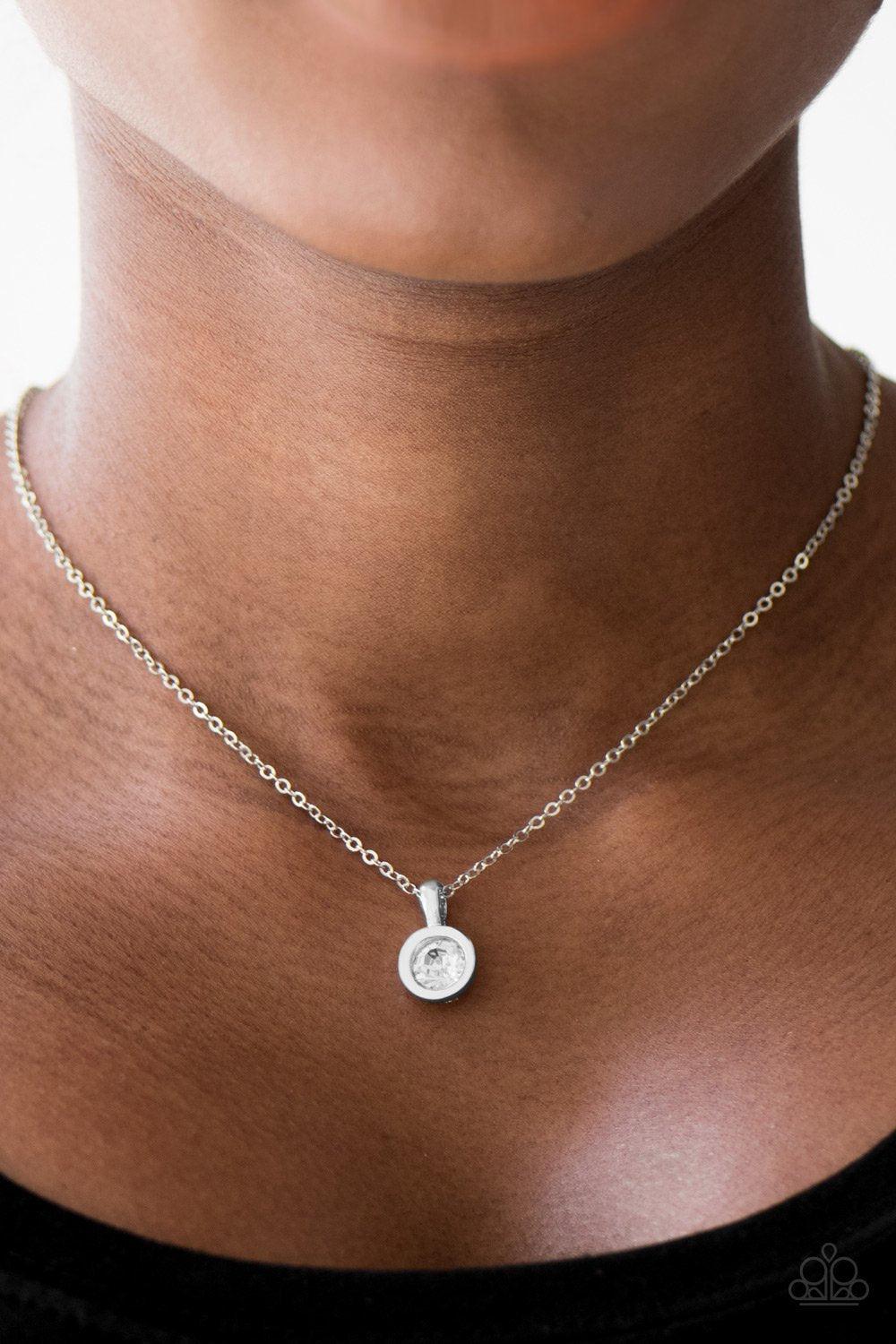 All I Need Is Glitter White Rhinestone Necklace - Paparazzi Accessories- on model - CarasShop.com - Paparazzi Jewelry by Cara Jewels