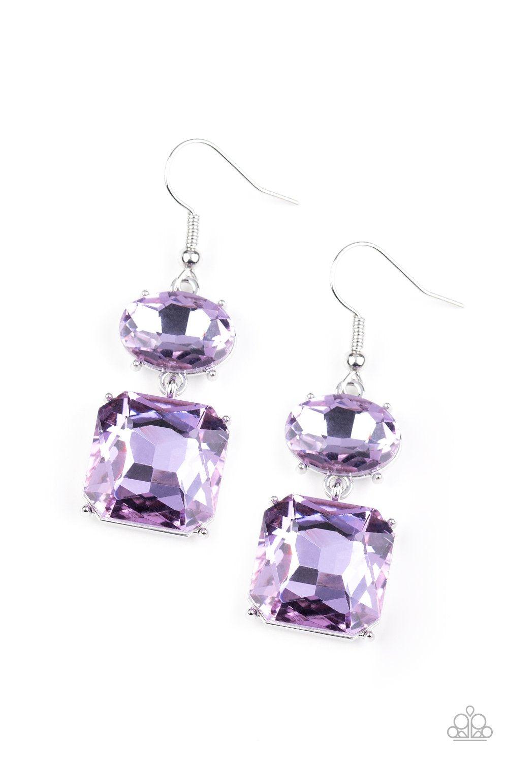 All ICE On Me Purple Gem Earrings - Paparazzi Accessories- lightbox - CarasShop.com - Paparazzi Jewelry by Cara Jewels