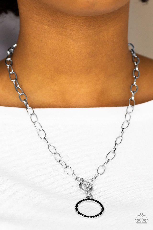 All In Favor Black Rhinestone Necklace - Paparazzi Accessories- on model - CarasShop.com - Paparazzi Jewelry by Cara Jewels