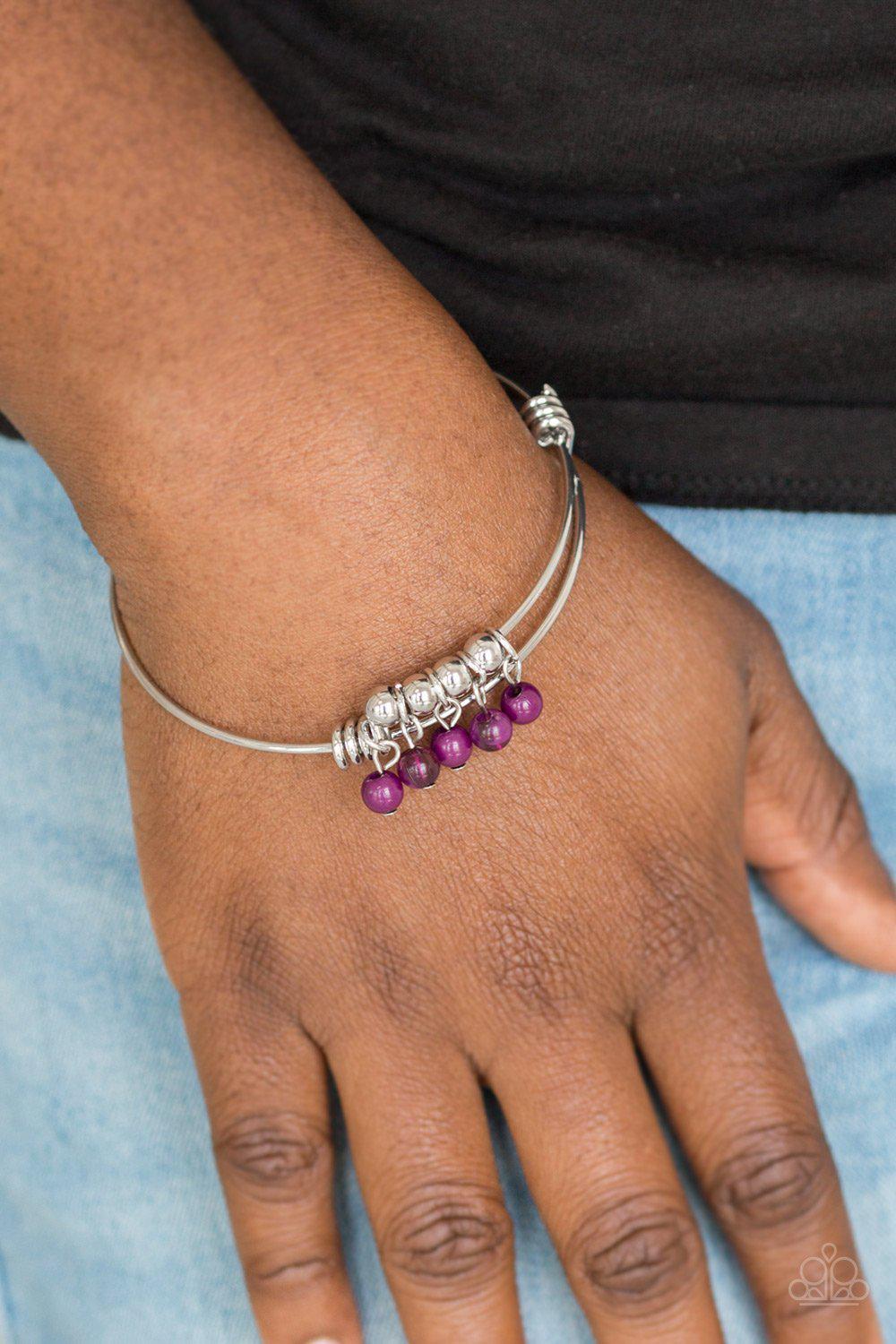 All Roads Lead to ROAM Purple Charm Bangle Bracelet - Paparazzi Accessories- lightbox - CarasShop.com - Paparazzi Jewelry by Cara Jewels