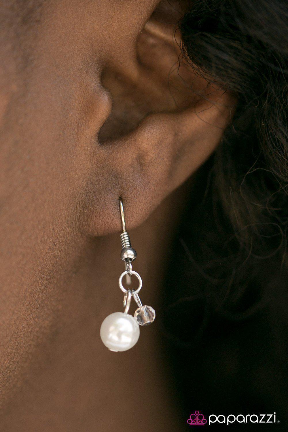 All Singing All Dancing Silver and White Pearl Necklace - Paparazzi Accessories - free matching earrings -CarasShop.com - Paparazzi Jewelry by Cara Jewels