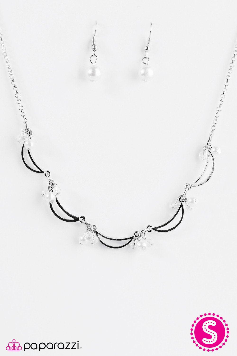 All Singing All Dancing Silver and White Pearl Necklace - Paparazzi Accessories- lightbox - CarasShop.com - Paparazzi Jewelry by Cara Jewels