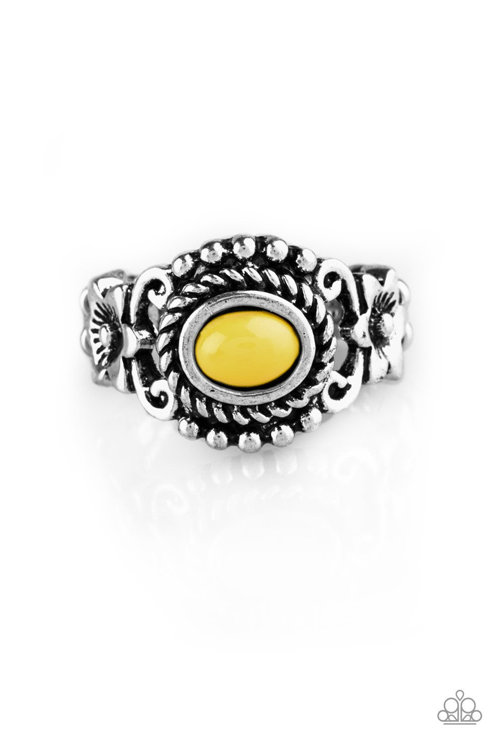 All Summer Long Yellow and Silver Ring - Paparazzi Accessories- lightbox - CarasShop.com - Paparazzi Jewelry by Cara Jewels