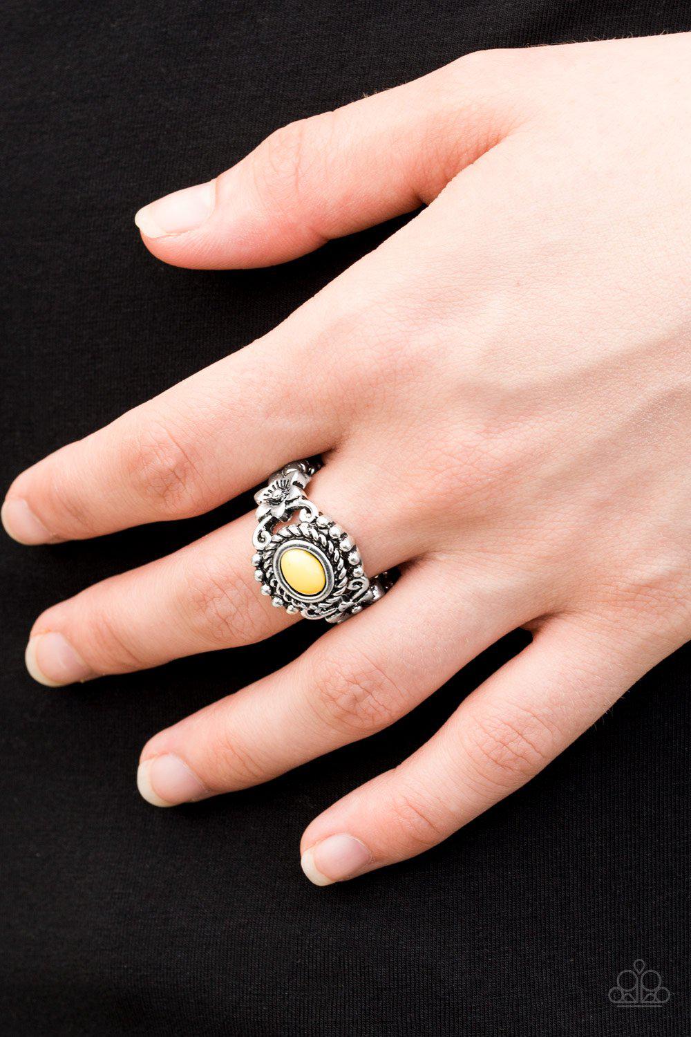 All Summer Long Yellow and Silver Ring - Paparazzi Accessories- lightbox - CarasShop.com - Paparazzi Jewelry by Cara Jewels