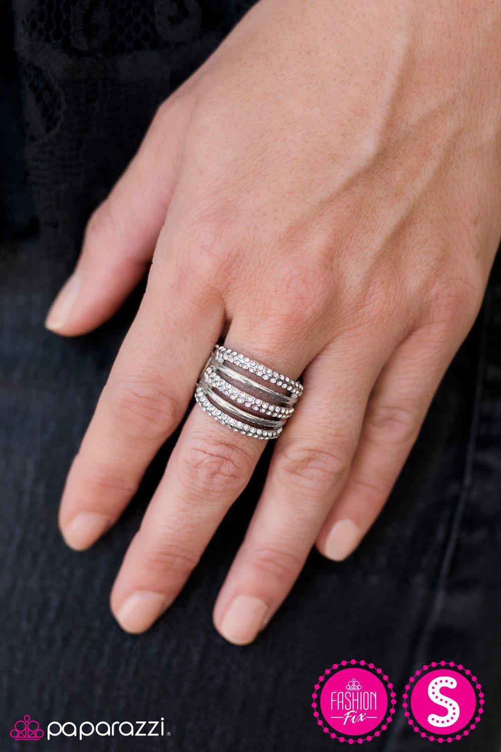 All That Sparkles Silver and White Rhinestone Ring - Paparazzi Accessories- on model - CarasShop.com - Paparazzi Jewelry by Cara Jewels