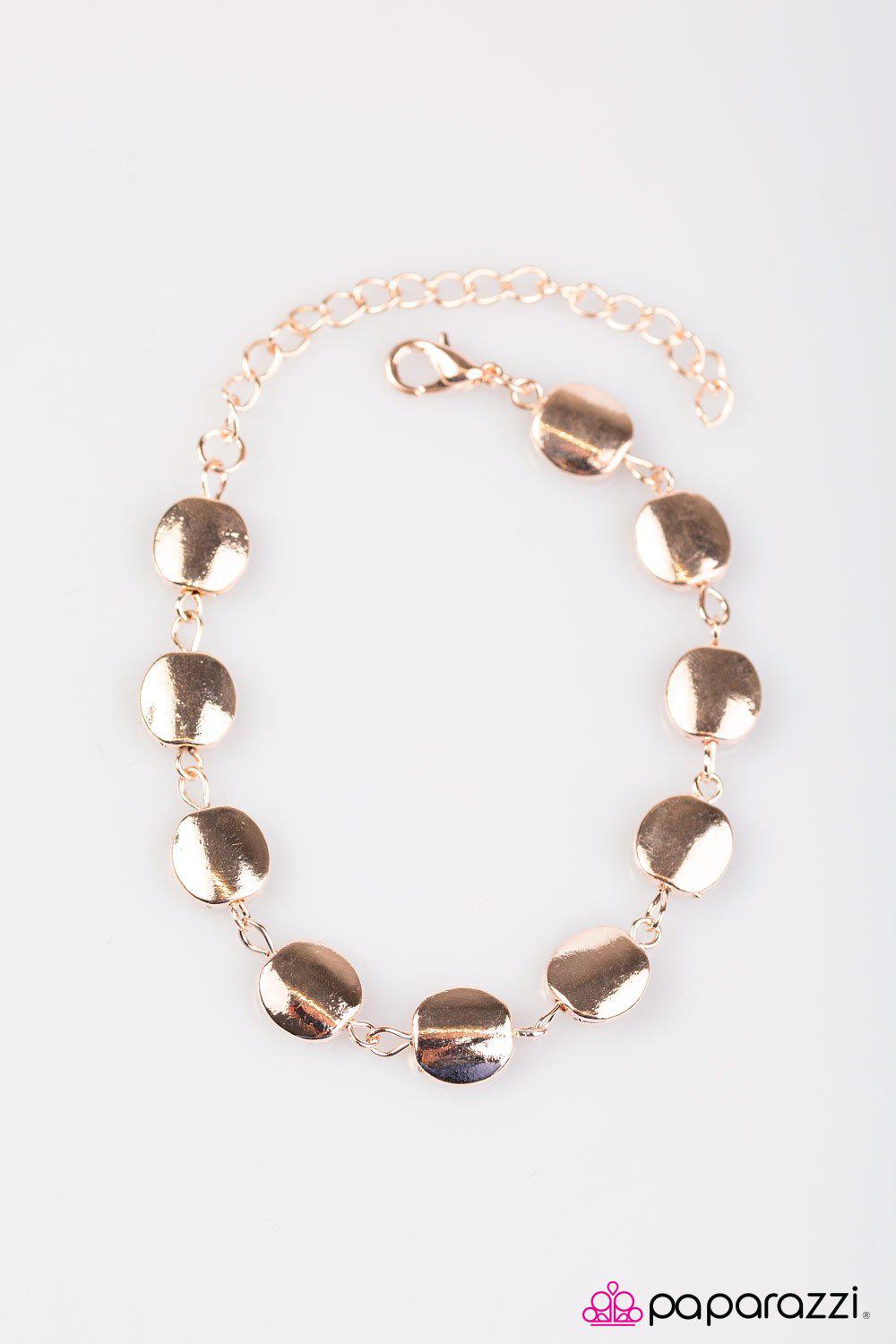 All The BRIGHT Moves Rose Gold Bracelet - Paparazzi Accessories- lightbox - CarasShop.com - Paparazzi Jewelry by Cara Jewels