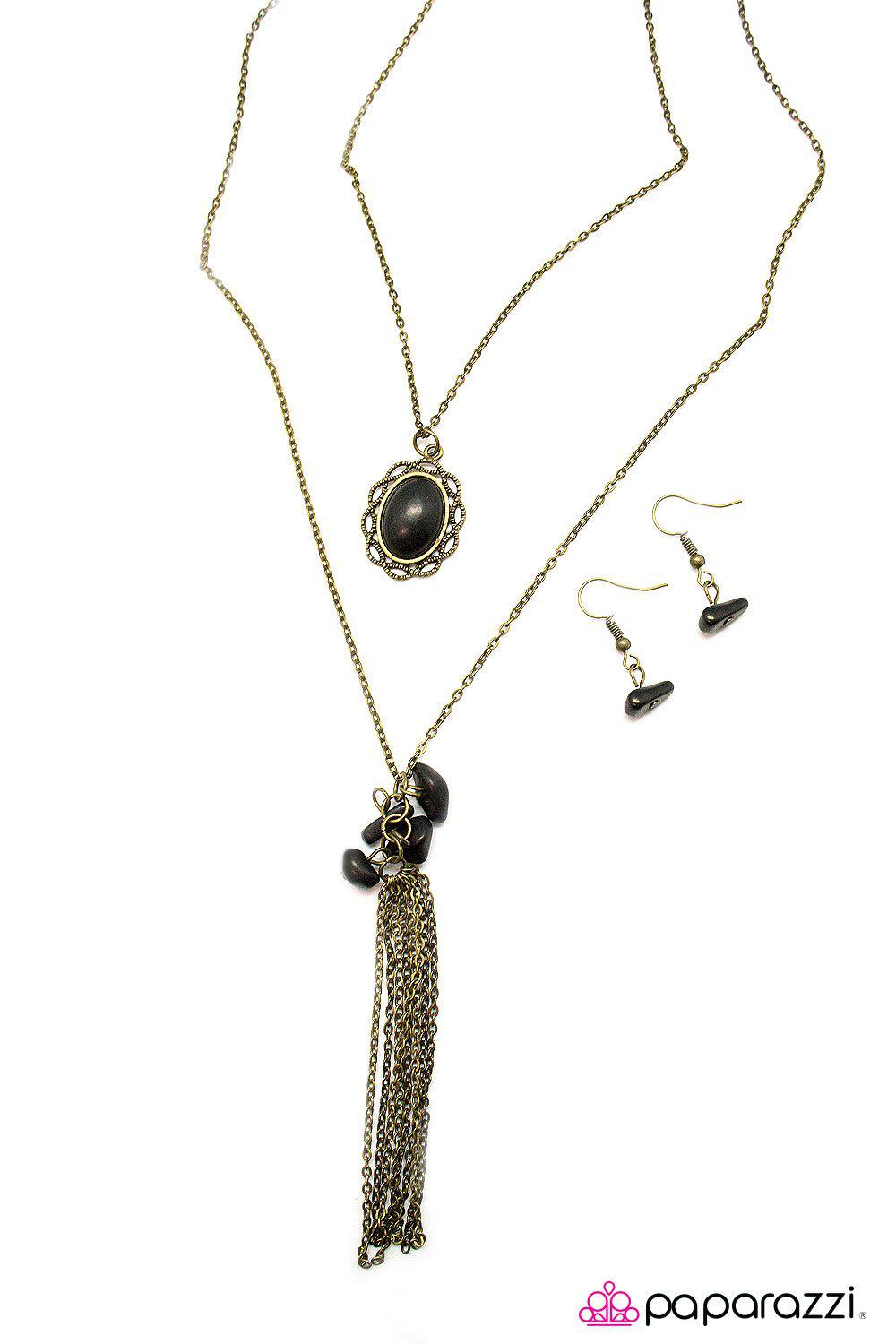 All The Pretty Horses Brass and Black Stone Necklace - Paparazzi Accessories- lightbox - CarasShop.com - Paparazzi Jewelry by Cara Jewels