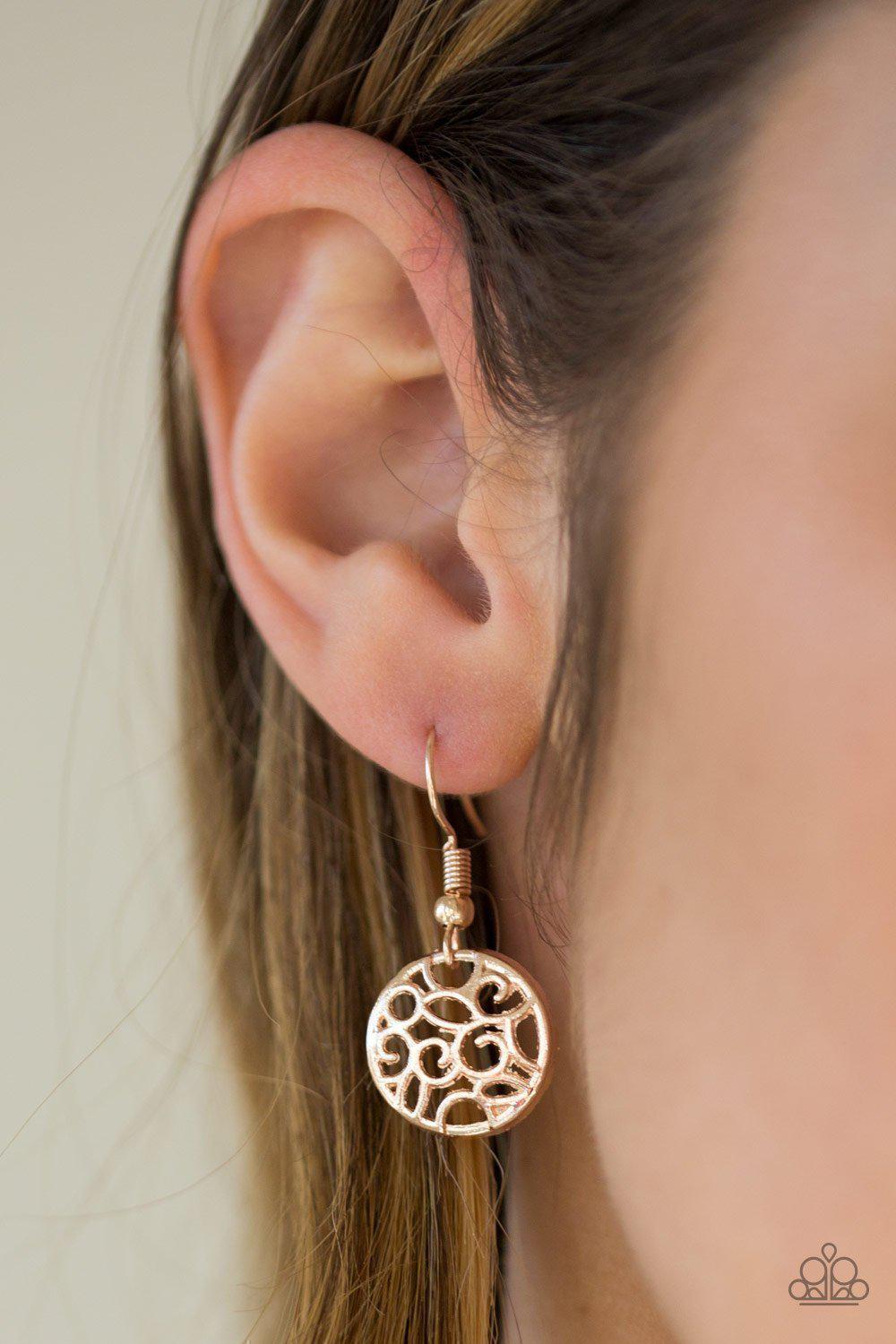 All the Time In The WHIRL Rose Gold Necklace - Paparazzi Accessories - free matching earrings -CarasShop.com - Paparazzi Jewelry by Cara Jewels