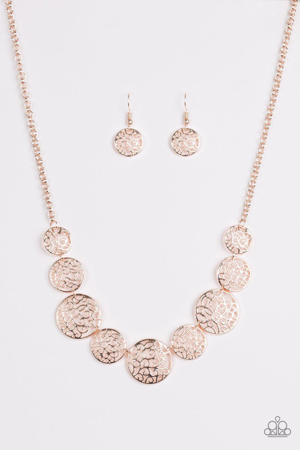 All the Time In The WHIRL Rose Gold Necklace - Paparazzi Accessories- lightbox - CarasShop.com - Paparazzi Jewelry by Cara Jewels