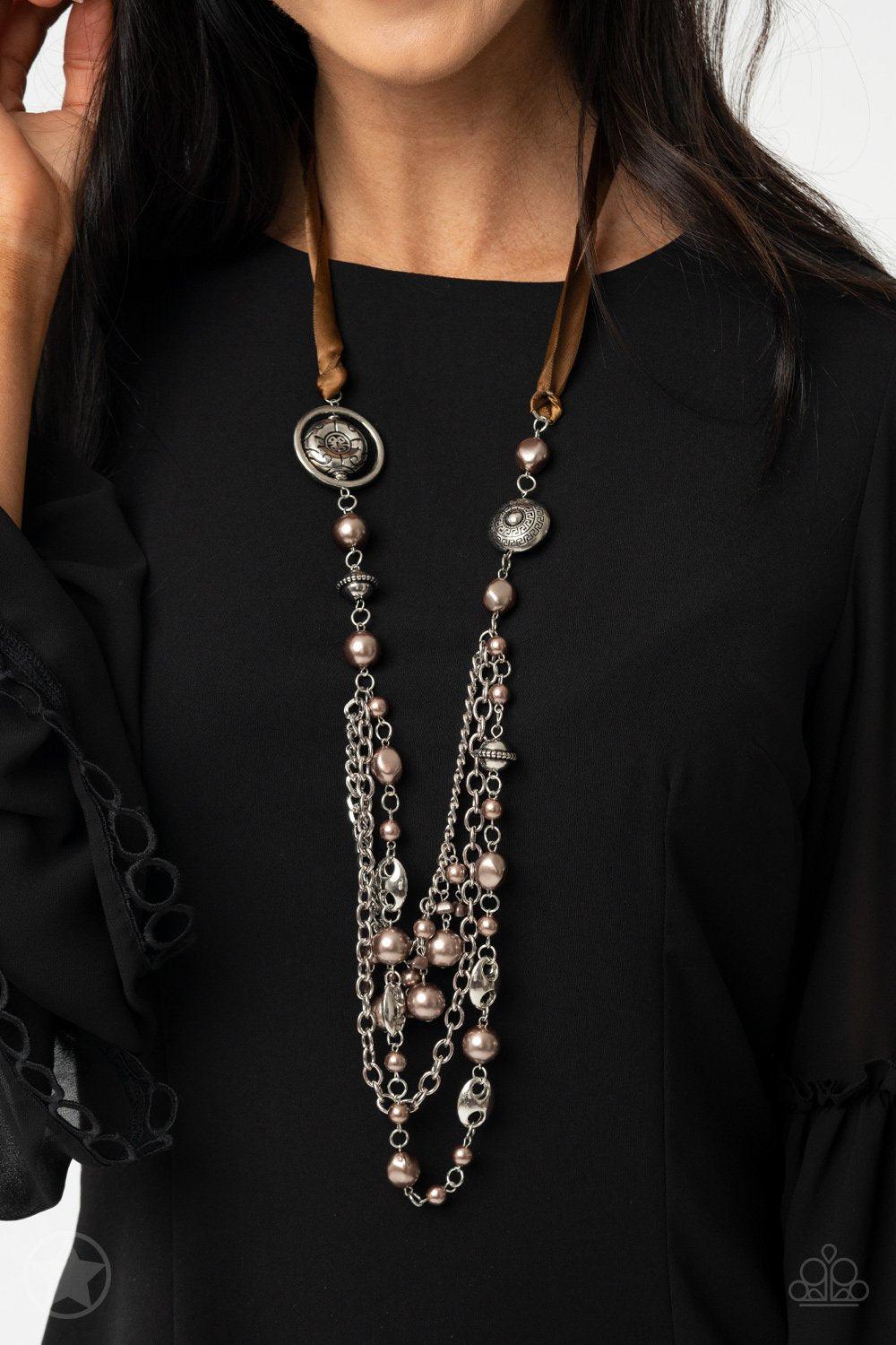 All The Trimmings Brown Ribbon Necklace - Paparazzi Accessories- lightbox - CarasShop.com - Paparazzi Jewelry by Cara Jewels