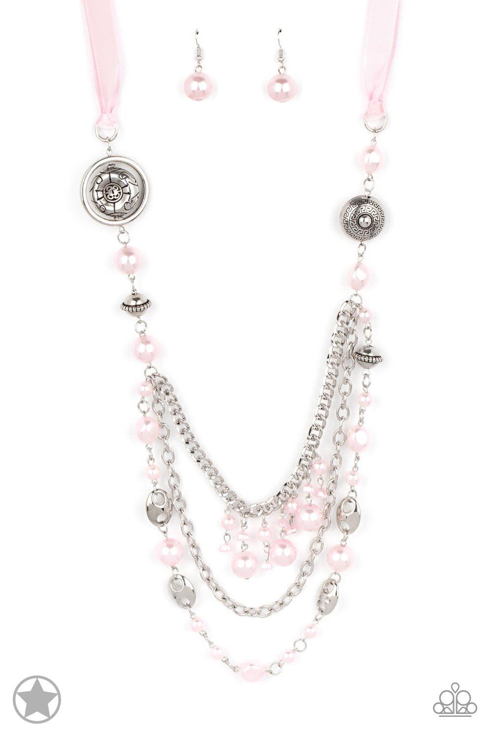 All The Trimmings Pink Ribbon Necklace - Paparazzi Accessories- lightbox - CarasShop.com - Paparazzi Jewelry by Cara Jewels