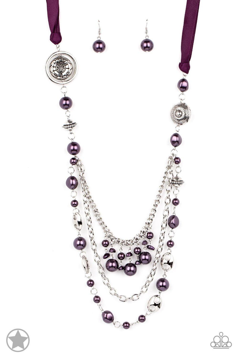 All The Trimmings Purple Ribbon Necklace - Paparazzi Accessories- lightbox - CarasShop.com - Paparazzi Jewelry by Cara Jewels