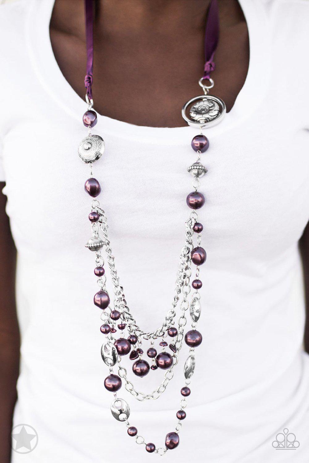 All The Trimmings Purple Ribbon Necklace - Paparazzi Accessories-CarasShop.com - Paparazzi Jewelry by Cara Jewels