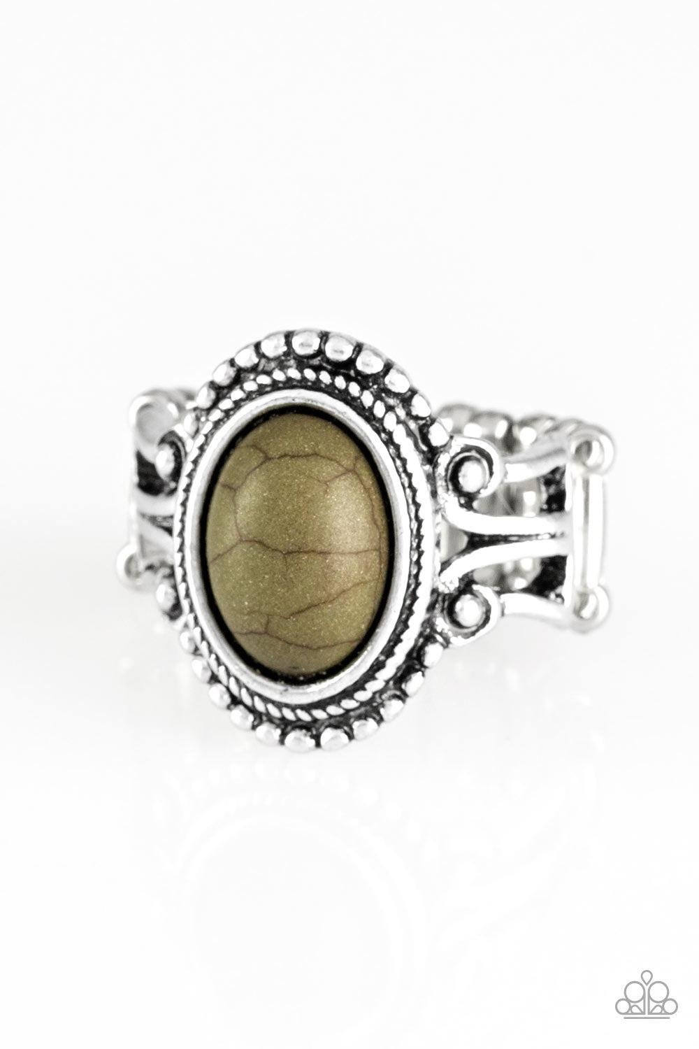 All The World's A STAGECOACH Green Stone Ring - Paparazzi Accessories- lightbox - CarasShop.com - Paparazzi Jewelry by Cara Jewels