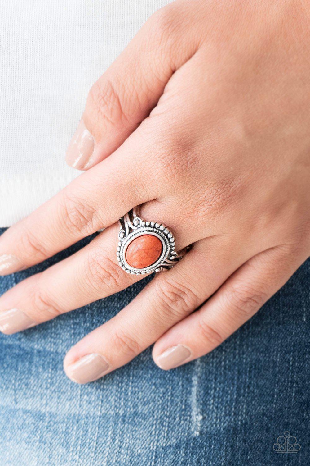 All The World's A STAGECOACH Orange Stone Ring - Paparazzi Accessories- on model - CarasShop.com - Paparazzi Jewelry by Cara Jewels
