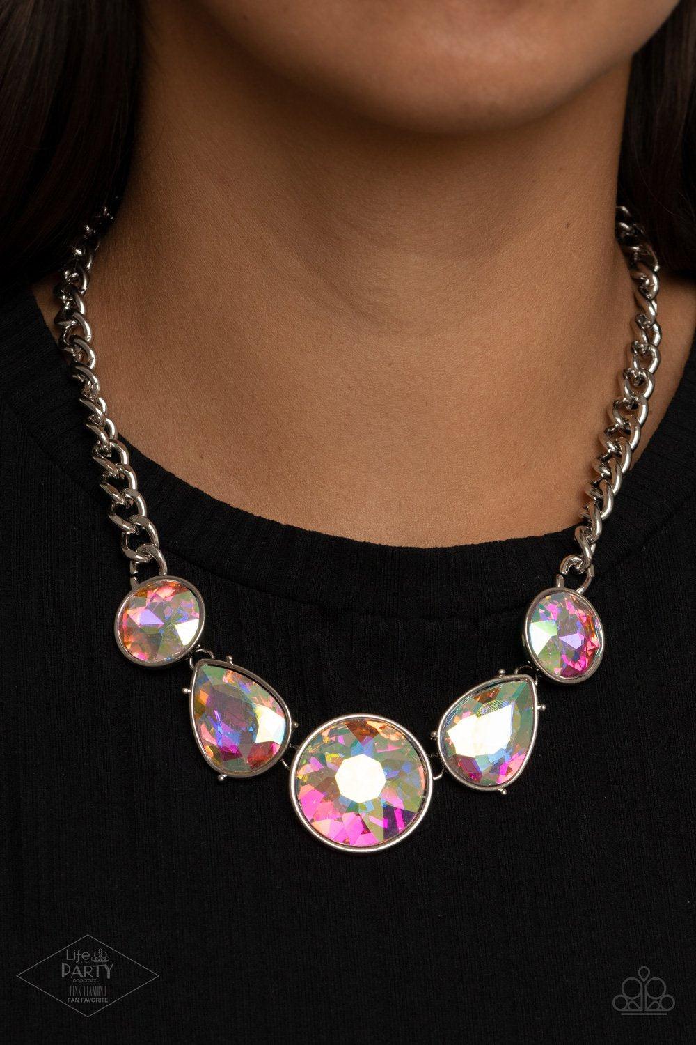 All The World's My Stage Multi Iridescent Rhinestone Necklace - Paparazzi Accessories- on model - CarasShop.com - Paparazzi Jewelry by Cara Jewels