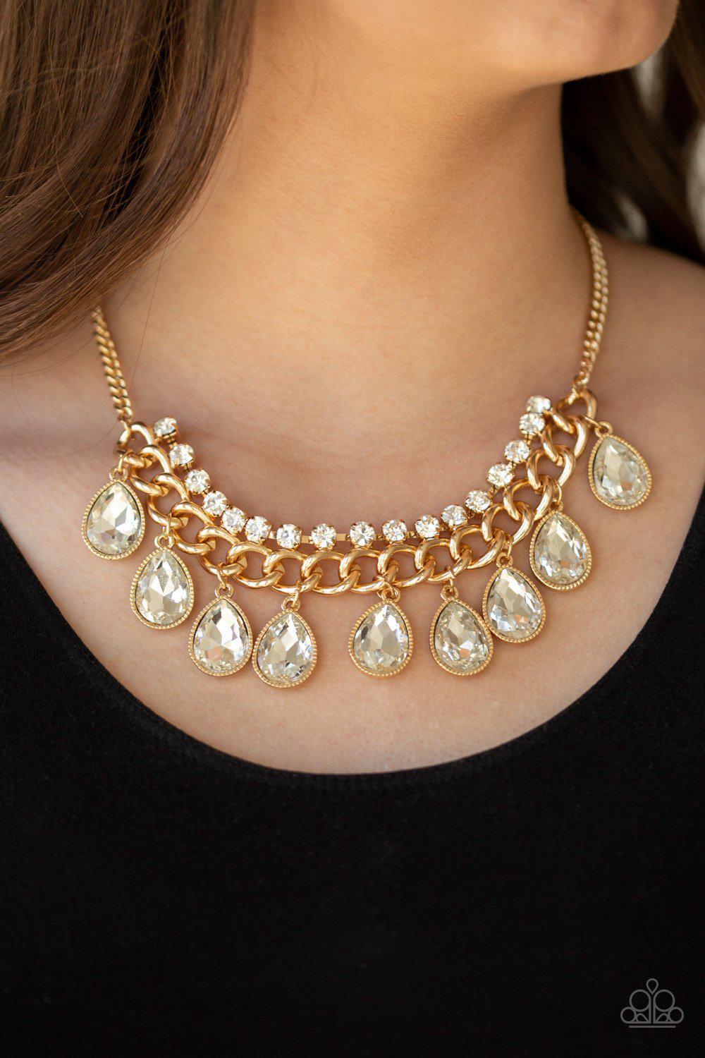 All Toget-HEIR Now Gold Necklace - Paparazzi Accessories- on model - CarasShop.com - Paparazzi Jewelry by Cara Jewels