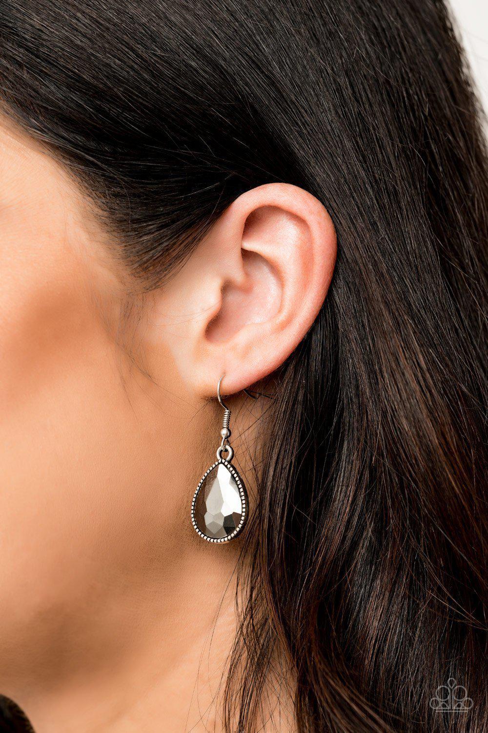 All Toget-HEIR now Silver Teardrop Necklace - Paparazzi Accessories - free matching earrings -CarasShop.com - Paparazzi Jewelry by Cara Jewels