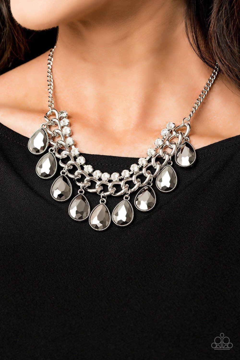 All Toget-HEIR now Silver Teardrop Necklace - Paparazzi Accessories- lightbox - CarasShop.com - Paparazzi Jewelry by Cara Jewels