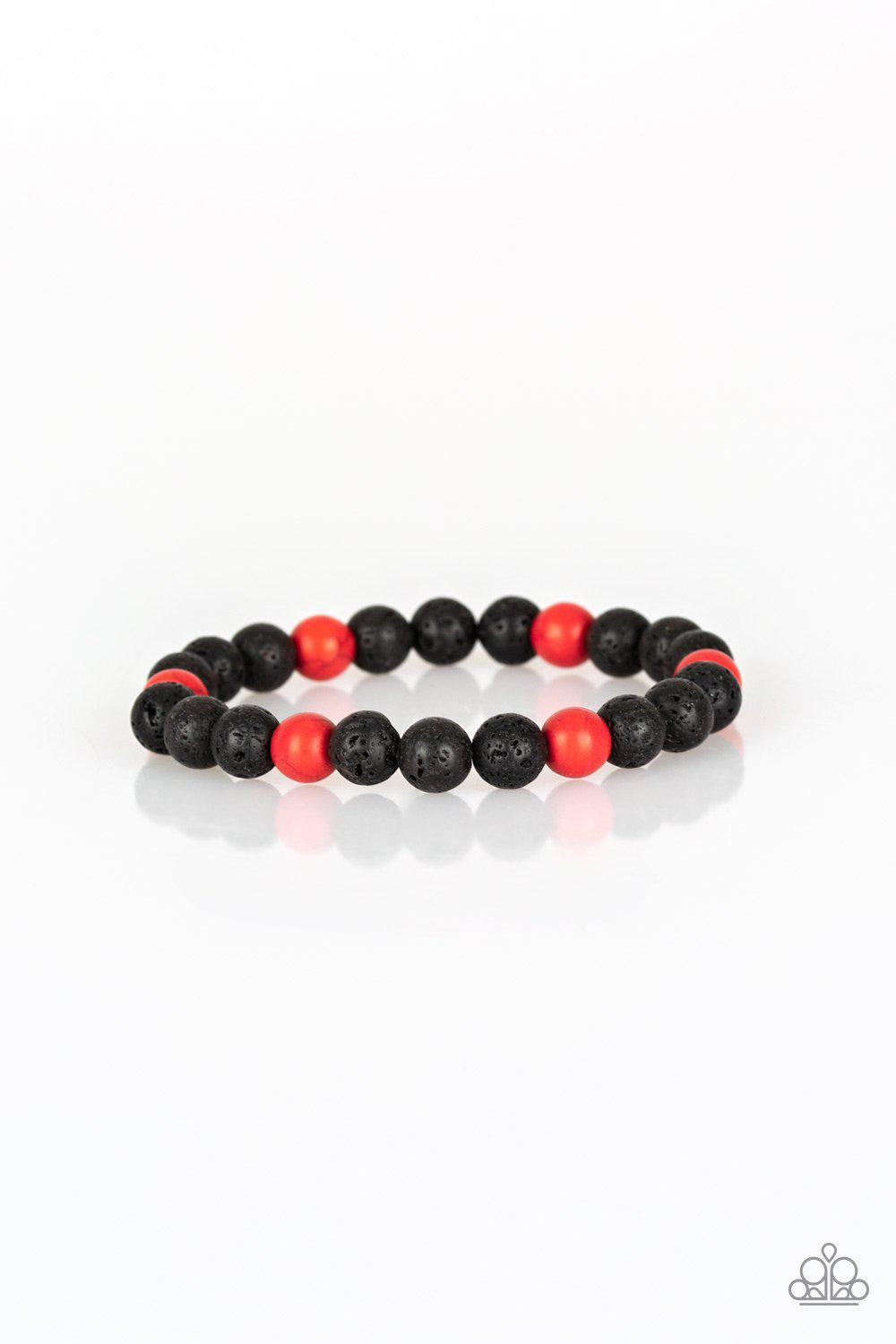 All Zen Red Stone and Black Lava Rock Stretch Bracelet - Paparazzi Accessories- lightbox - CarasShop.com - Paparazzi Jewelry by Cara Jewels