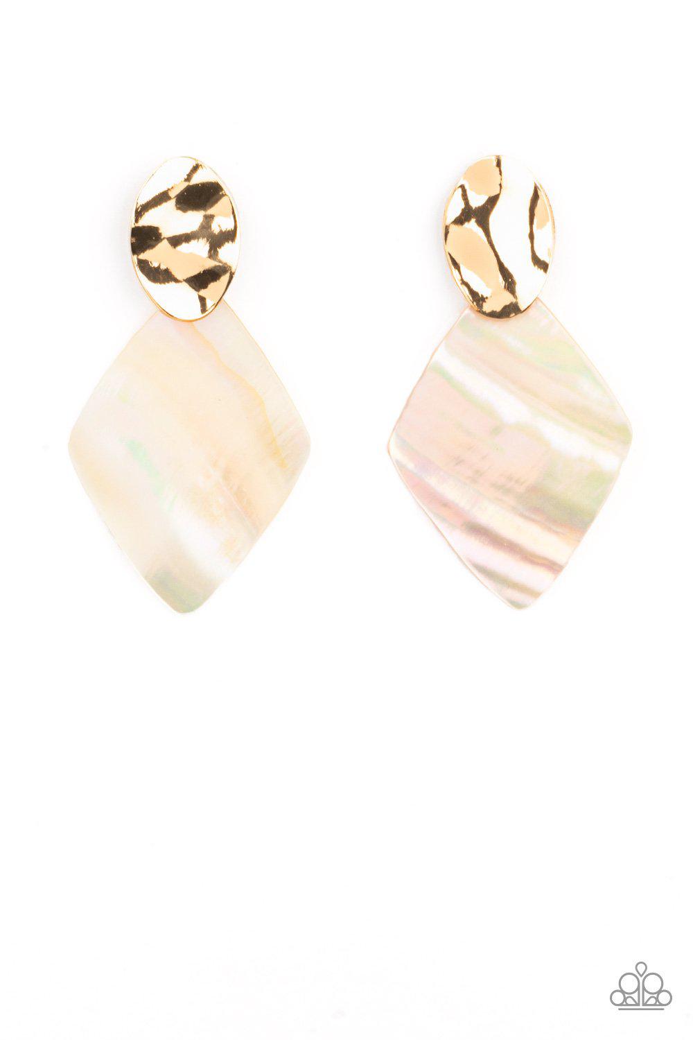 Alluringly Lustrous Gold and Iridescent Shell Post Earrings - Paparazzi Accessories- lightbox - CarasShop.com - Paparazzi Jewelry by Cara Jewels