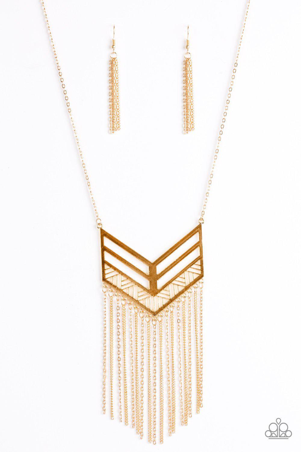Alpha Attitude Gold Necklace - Paparazzi Accessories- lightbox - CarasShop.com - Paparazzi Jewelry by Cara Jewels
